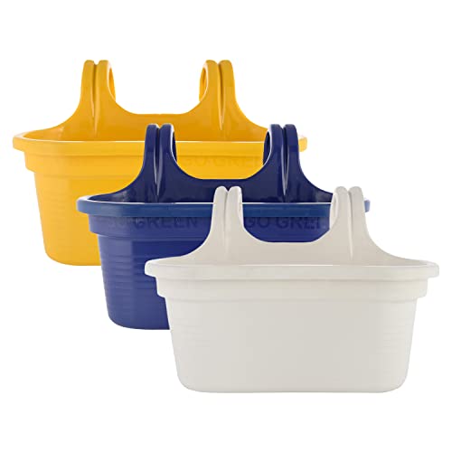 Image of Kuber Industries Hanging Flower Pot|Double Hook Plant Container|Durable Plastic Glossy Finish Pots for Home|Balcony|Garden|12 Inch|Pack of 3 (Multicolor)