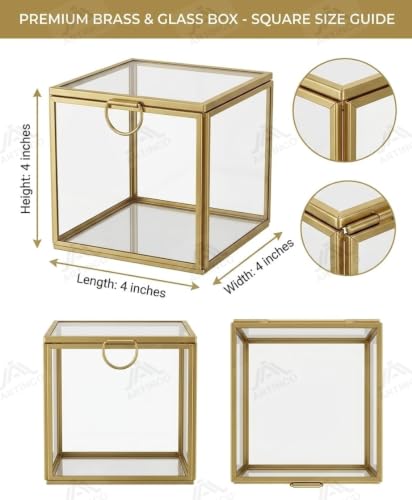 Image of Art India Collections Home Decor Glass Brass Storage Box Decoration, Golden Decorative Glass Brass Box 4x4 inch, Showers