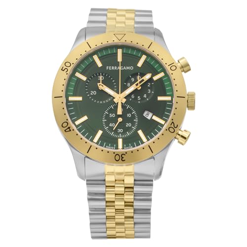 [フェラガモ] Watch NEW GENT CHRONO グリーン 文字盤 ステンレススチール サファイヤガラス クォーツ 43MM スイス 時計 腕時計 ブランド SFU400623 メンズ ゴールド [並行輸入品]