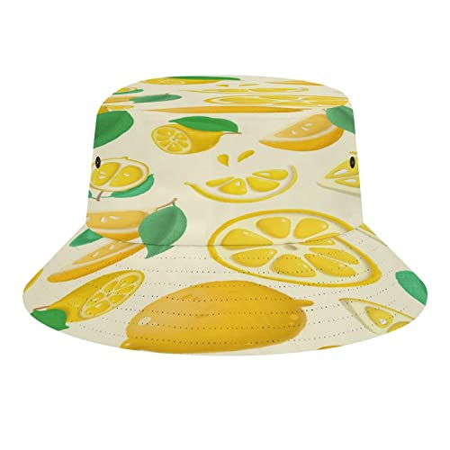 IQOPPEDR Chapeau cloche citron, casquette de pêcheur d'été pour homme et femme, chapeau de plage pliable unisexe pour les vacances, les voyages en plein air, citron, Taille unique