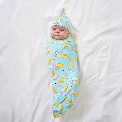 Image of Little Sleepies Swaddle & Hat Set, Baby Swaddles Newborns, Soft Viscose from Bamboo Swaddle Blanket Wrap (Bananas)
