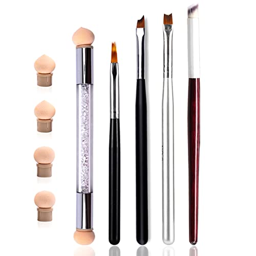 XEAOHESY 5pcs Ombre Nail Brush Set French Tip Nail Brush UV Builder Gel Nail Brush Lace Nail Brush Gradient Painting Pens Double Ended Brush Nail Sponges for Ombre Nail Art Tools(Extra 4 Sponge Heads)