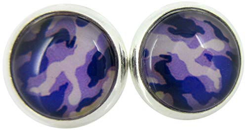 Summerfield Collection Silver-tone Camo Print Glass Stud Earrings 10mm Camoflauge