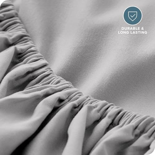 Image of 400 TC Cotton Elastic Fitted Bedsheet with 2 Pillow Covers for Queen Bed 60 x 84 6 Inches Light Gray Solid Color Fitted Sheet