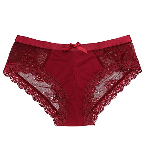 Mujeres Sexy Bragas De Encaje Mujeres Arco Escritura Bragas Encaje Ropa Interior, Vino, L