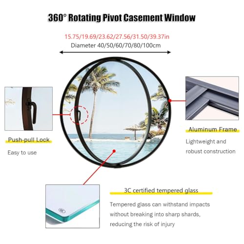 Ventana de ventilación circular giratoria 360 con manija para dormitorio de 50 cm de diámetro 7