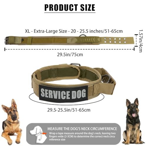 Image of Qpets Brown Dog Collar, Nylon Tactical Dog Collar for Large Dogs with D Ring & Handle Adjustable Dog Neck Belt with Reflective Safety Strip Dog Training Walking Collar (XL, 55-150lbs),29.5x4 cm