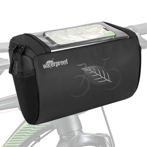Image of WOTOW Bike Waterproof Handlebar Bag, Bicycle Front Basket Pack with Touch Screen Phone Holder, Reflective Storage Pouch 3L for Men Women Kids Outdoor Road MTB Cycling