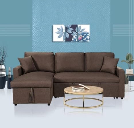 MOHAMMAD AZIM FURNITURE MAF Diwan Sofa Cum Bed With Cushions L-Shaped Storage Space | Convertible Living Room MAF-S05- brown
