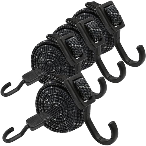 Cordón elástico ajustable con gancho, Expander reflectante con gancho de metal, juego de 4, 100 cm, tensor plano negro para equipaje, tensor de goma extra fuerte, bandas de goma para sombrilla, jardín