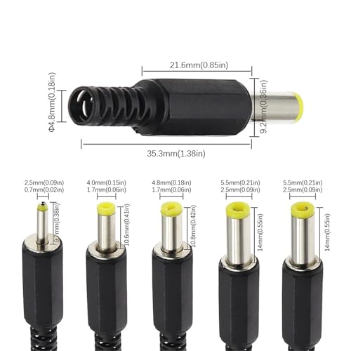 Adaptador de corriente CC conector de clavija macho de 5.5x2.5mm para soldar cables de 10pcs 7