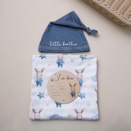 Image of Ylsteed Baby Highland Cow Swaddle Blanket and Headband Set, Newborn Receiving Blanket Swaddle Wrap for Girls and Boys, Swaddling Blankets Neutral for Newborn 32 * 32 in (Rabbit Blue)