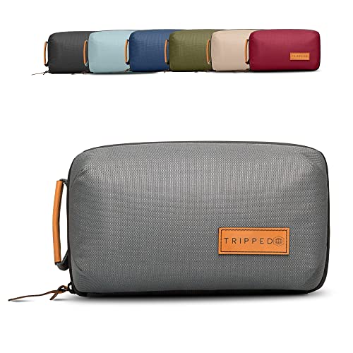 Techバッグオーガナイザー - 旅行用小型電子機器オーガナイザーポーチ - レザーアクセント付きプレミアムトラベルケース - ケーブル/コード/充電器用メッシュポケット - トリップトラベルギア