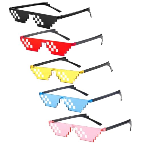 Image of STORE 2508 Pixelated Thug Life Party glasses Gangster Gangsta Life Funny Novelty Shades, Photo Props Unisex Sunglasses Eyeglasses