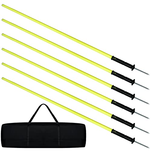 HENGMEI Piquets de Slalom de 1.5m, Set de 6 Piquets de Slalom Accessoires d'entraînement de Football Set d'agilité pour Chiens avec Srticulation à Ressort,...