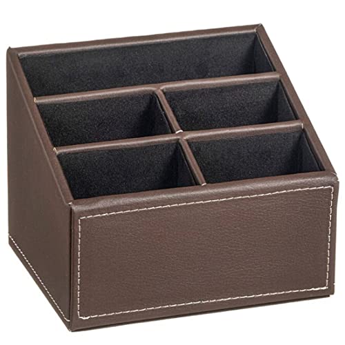 TIENDA EURASIA - Portamandos, Organizador Mandos TV, Aire Acondicionado, Domotica, Guarda Mandos con 5 Departamentos, Porta Mandos de 17 x 13 x 13 cm en Polipiel (Marrón)