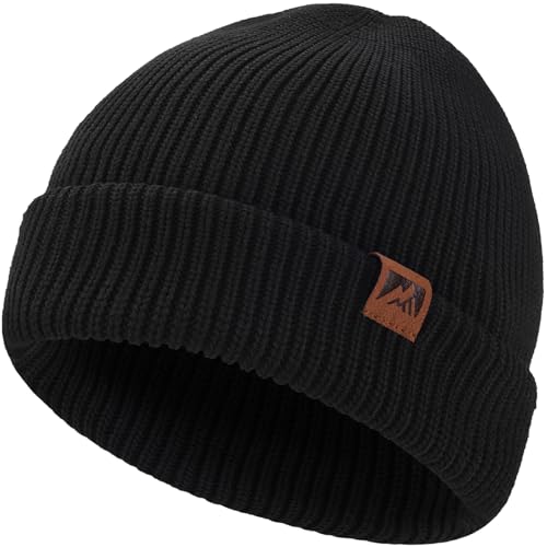 gitzing Knit Cuffed Beanie for Men and Women, Stretchy Soft Warm Daily Cuffed Unisex Winter Fisherman Hats, Gifts for Women/Men/Him/Dad,Black