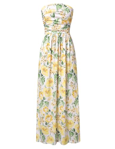 Image of GRACE KARIN Women Strapless Dress Casual Loose Ruched Long Maxi Dress with Pockets