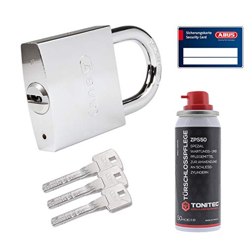 ToniTec Set aus Abus Bravus 2000 MX Türschloss mit Sicherheitskarte modular Schließzylinder gleichschließend N&G inkl. 3 Schlüssel und ToniTec Pflegespray - Vorhangschloss