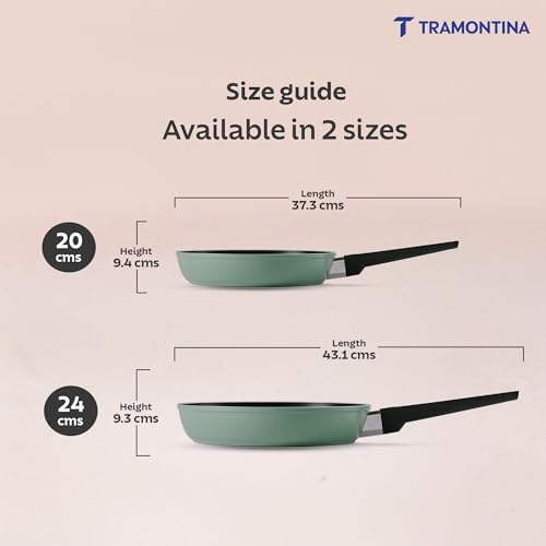 Image of TRAMONTINA Aura Frypan 20cm | Reinforced Ceramic Non-Stick Cookware | Quick & Even Heating | Low-Oil Cooking | Bakelite Handle | Induction & Gas Compatible | Sea Green