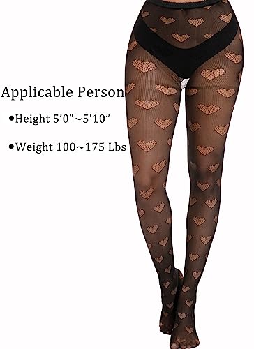 Image of Womens Heart Fishnet Stretch Polka Dot Nylon Soft Pantyhose High Waist Patterned Stockings Tights, Black, One Size