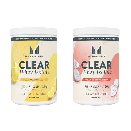 Myprotein Clear Whey Protein Powder Bundle – Lemonade & Dragonfruit Flavors – Fruity, Fast-Digesting Whey Isolate – Post Workout Recovery Drink – Low Sugar, High Protein