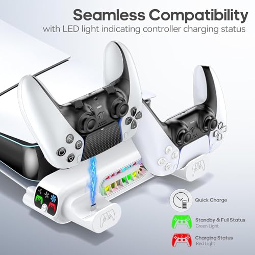 Image of New World Horizontal Cooling Stand Replacement for PS5 Slim Disc & Digital Only, Dual PS5 Controller Charger with 3-Level RGB Cooling Fan, for 2023 PS5 Slim Console (NOT Fit 2020 PS5 fat )