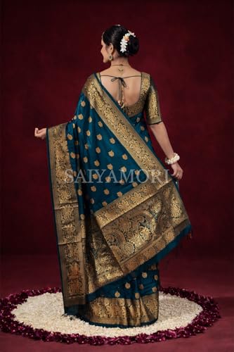 Image of Women's Soft Silk Style Jacquard Saree with Rich Zari Woven Border & Pallu | 5.6 Mtr Saree with 0.8 Mtr Unstitched Blouse