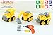 Kidtastic 3 Pack Construction Vehicles Trucks Toys Set, Take Apart STEM Learning Toy with Excavator, Dump Truck, Bulldozer, Tools and Drill Fun Educational Toy for Toddler, Girls and Boys