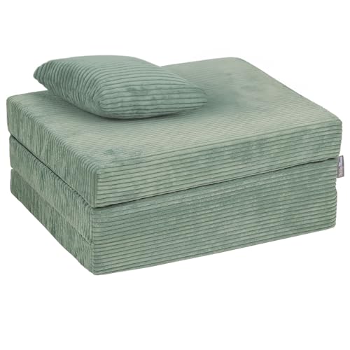 KiddyMoon Matelas avec Oreiller Enfant Pliable en Mousse Matelas Pouf pour Tout-Petits, Chambre d'enfant, Vert