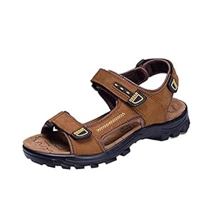 XYAL0003001 Xingyue Aile Slippers & Sandalen Outdoor Water Sandalen Voor Mannen, Slip On Style PU Lederen Schoenen Haak & Loop Strap Schoenen (Kleur: Donker Bruin, Maat: 44 EU)