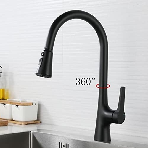 Robinet de cuisine avec douchette en laiton noir mitigeur pivotant