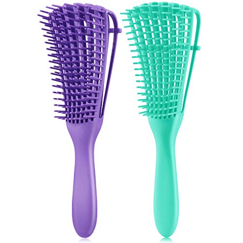2 Pieces Detangling Brush for Hair Afro Detangler Brush EZ Detangler Hair Brush Comb for Afro America Textured 3a to 4c Kinky Curly Wavy Reduce Knots (Green, Purple)