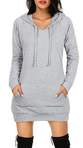 Bepei Womens Long Sleeve Tunic Sweatshirt String Hoodie With Pocket Gray S #TOP1