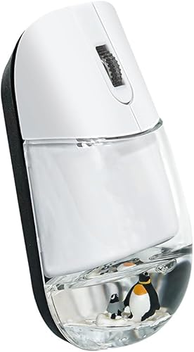 Miniatura 1 de Ratón inalámbrico lindo silencioso de agua blanca transparente para PC, portátil, MacBook, niños, niñas, mujeres, regalo con agua líquida y pingüino