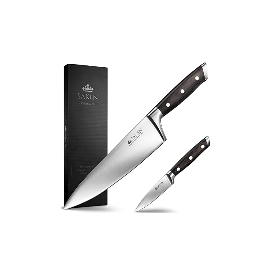 Saken-Chef-Knife-and-Paring-Knife-Set-2-piece-Professional-Kitchen-Knife-Set-with-Ultra-Sharp-High-Carbon-German-Steel-Blade-and-Ergonomic-Wooden-Handles-8-Chef-Knife-35-Paring-Knife Saken Chef Knife and Paring Knife Set - 2-piece Professional Kitchen Knife Set with Ultra-Sharp, High-Carbon German Steel Blade and Ergonomic Wooden Handles - 8" Chef Knife, 3.5" Paring Knife