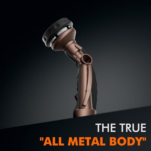 Image of RESTMO Hose Nozzle Heavy Duty, Metal Water Hose Sprayer for Garden | 9 Spray Patterns, High Pressure, Thumb Flow Control, On /Off Valve, Ideal for Outdoor Lawn & Plant, Car & Pet, Brown