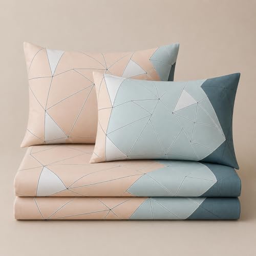 Image of Jashan 210 TC Glace Cotton Soft Fabric Elegent Beautiful Design Queen Size 90x90 inches Bedsheet Lightweight & Durable 1 Bed Sheet with 2 Pillowcase 17x27 inches 3 Pc Bedding Set - New Blue