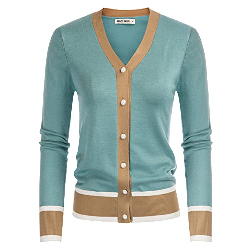 GRACE KARIN Womens Cardigan Contrast Color Block Sweaters Lightweight Long Sleeve Cropped Cardigan V-Neck Striped Shrugs