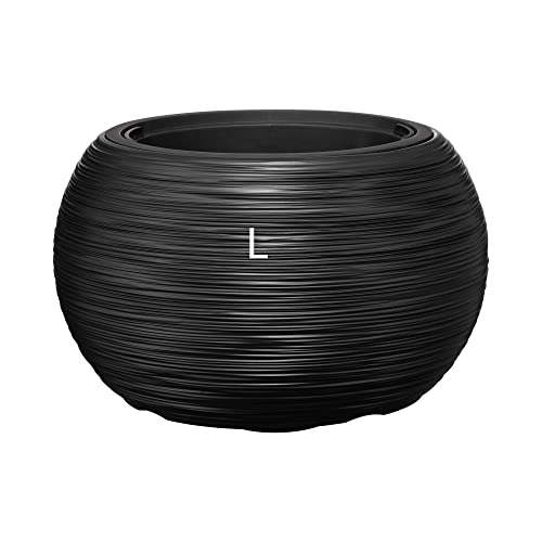 MELTOM Blumentopf Schale mit Herausnehmbaren Einsatz Rund Gerillt Anthrazit, Größe L - DxH: 38 x 25 cm