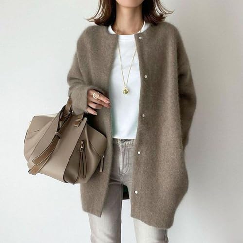 Womens Casual Knit Loose Fit Crewneck Jacket Button Down Lightweight Fuzzy Jacket Solid Long Sleeve Baggy Outwear2