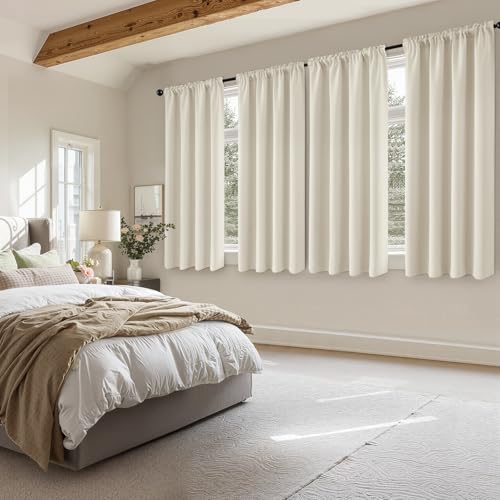 Image of MIULEE Cream Beige Room Darkening Bedroom Curtains 63 Inch Length 4 Panels | Solid Light Blocking Drapes, Room Thermal Insulation, Privacy Window Treatment Curtains,Top and Bottom Rod Pocket