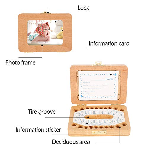 Keyohome Wooden Tooth Fairy Box with Photo Frame, Save Organizer for Baby Teeth Keepsake Storage with Tweezers & Screwdriver - Image 2