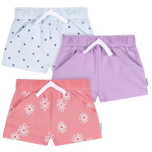 Gerber Baby Girls' 3-Pack Pull-On Knit Shorts, Purple, Pink & Blue, 2T - image 1