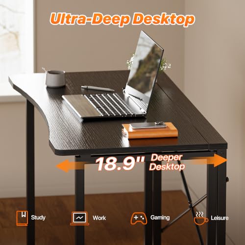 Image of Huuger Folding Desk for Small Spaces, 39.4 Inch Foldable Computer Table | Easy Assembly, Small Writing Work Office Computer Desk, for Home Office, Study, Bedroom, Dorm, Space Saving, Black