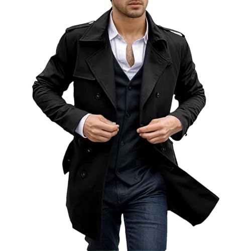 Classic men's woolen jacket autumn and winter lapel double-button windbreaker belt mid-length coat