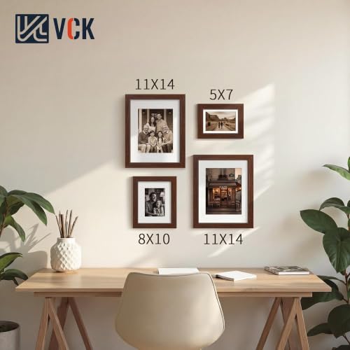 Image of VCK 5x7 Picture Frame 5 Pack, Brown Exclusive Wood, HD Glass, for Photo