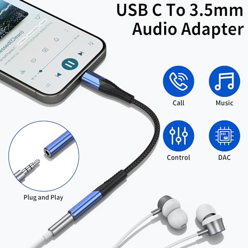 KUXIYAN USB C to 3.5mm Audio Adapter, (2-Pack) Type C to Aux Headphone Jack Adapter Dongle Cable Cord Compatible with iPhone 16/15 Pro/15 Pro Max,iPad Pro,MacBook, Samsung Galaxy S24 S23
