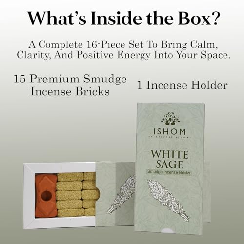 Image of White Sage Smudge Incense Bricks (15pcs + 1 Holder) | Made with Californian White Sage Leaves | Purify Your Home & Clear Negative Energy | Ideal for Meditation, Puja Rituals, & Aromatherapy Use