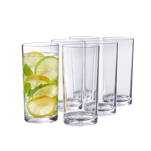US Acrylic Classic 16 ounce Premium Quality Plastic Water Tumblers in Clear | Set of 6 Drinking Cups | Reusable, BPA-free, Made in the USA, Top-rack Dishwasher Safe